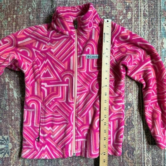 Small 7/8 Columbia Kids Pink Patterned Fleece Jacket - Picture 3 of 11